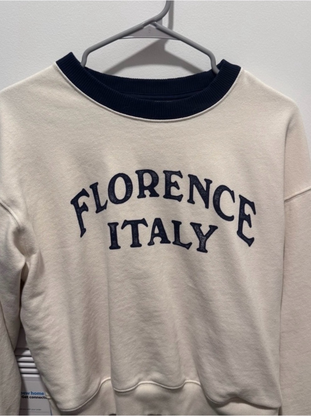 American Eagle Outfitters Cream Crewneck with Navy Lettering